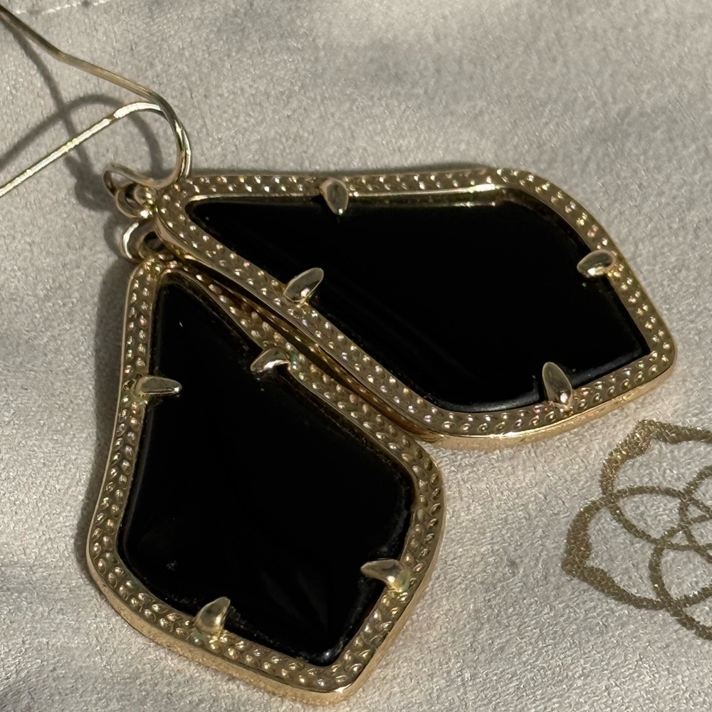 Kendra Scott Gold and Black Asymmetrical Drop Earrings - Picture 5 of 5